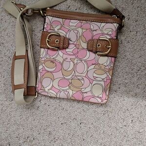 Coach Pink and Tan Patterned Crossbody Bag